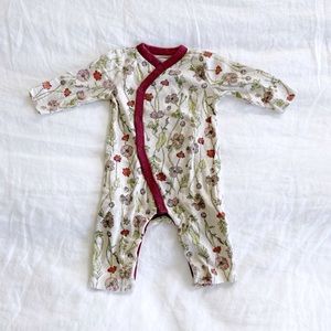 Old Navy Floral Print One-Piece Romper with Burgundy Trim